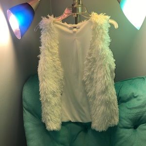 White faux fur vest